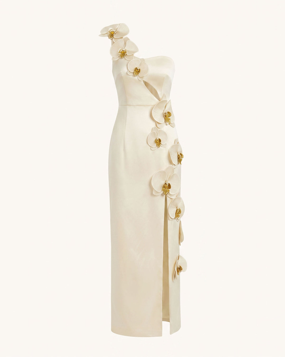 Orchid Embellished Cutout Slit Maxi Dress - Cream-colored
