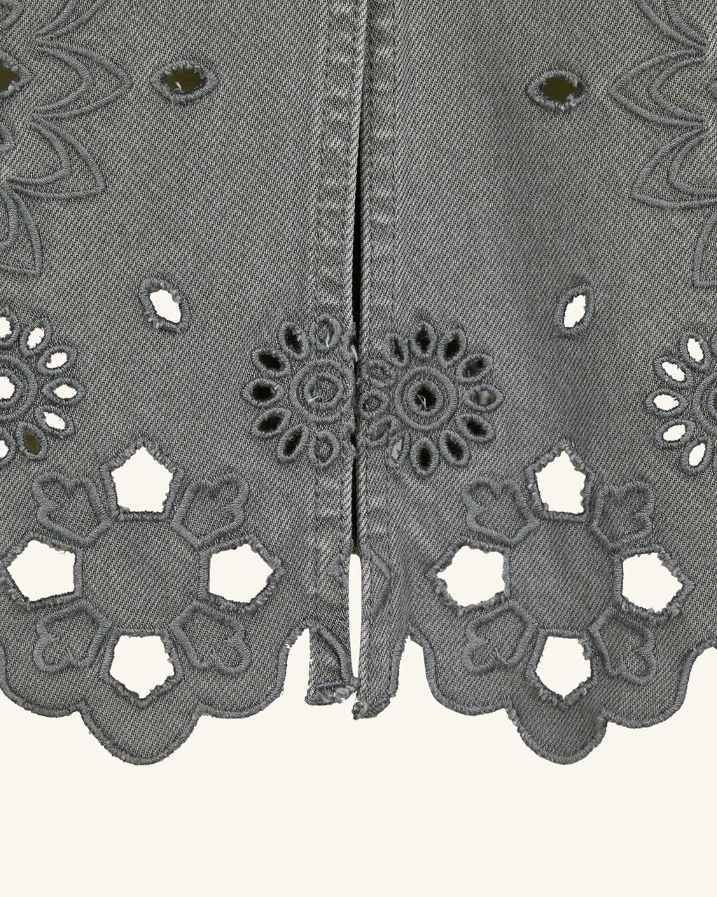 The Delicate Embroidered Cutout Denim Midi Skirt - Washed Sage