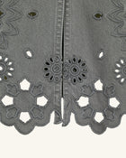 The Delicate Embroidered Cutout Denim Midi Skirt - Washed Sage