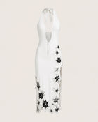 Flower Embroidered Cutout Halter Midi Dress - White