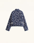 Floral Print Polyester Jacket - Navy Blue