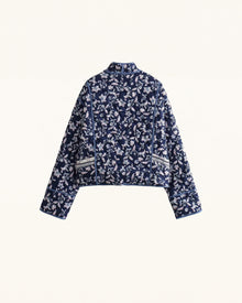 Floral Print Polyester Jacket - Navy Blue