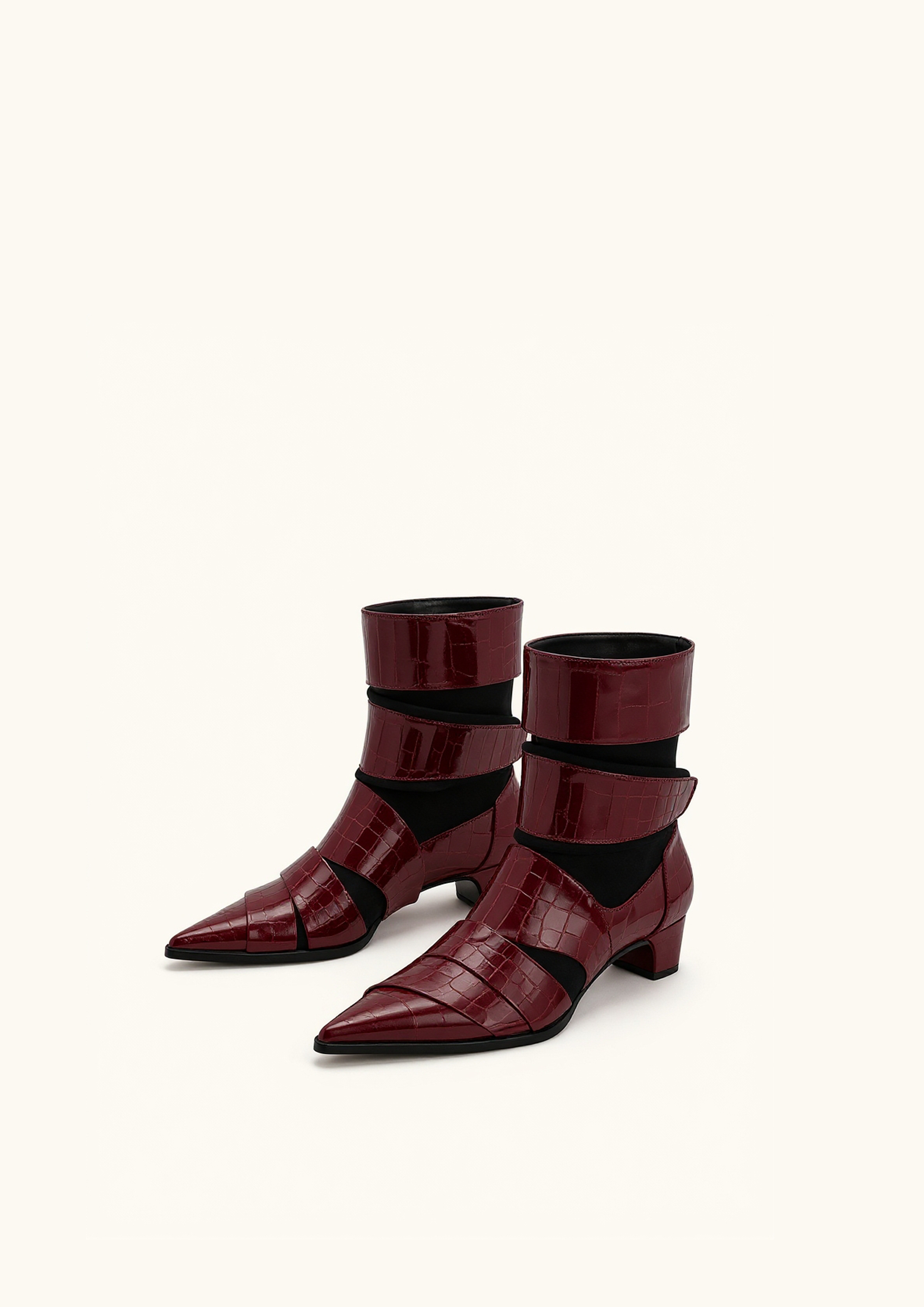 Emily Croc-Embossed Strap Ankle Boots - Burgundy