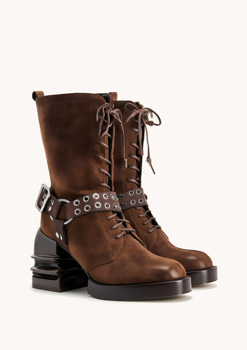 Saylor Round Toe Platform Buckle Boots - Brown