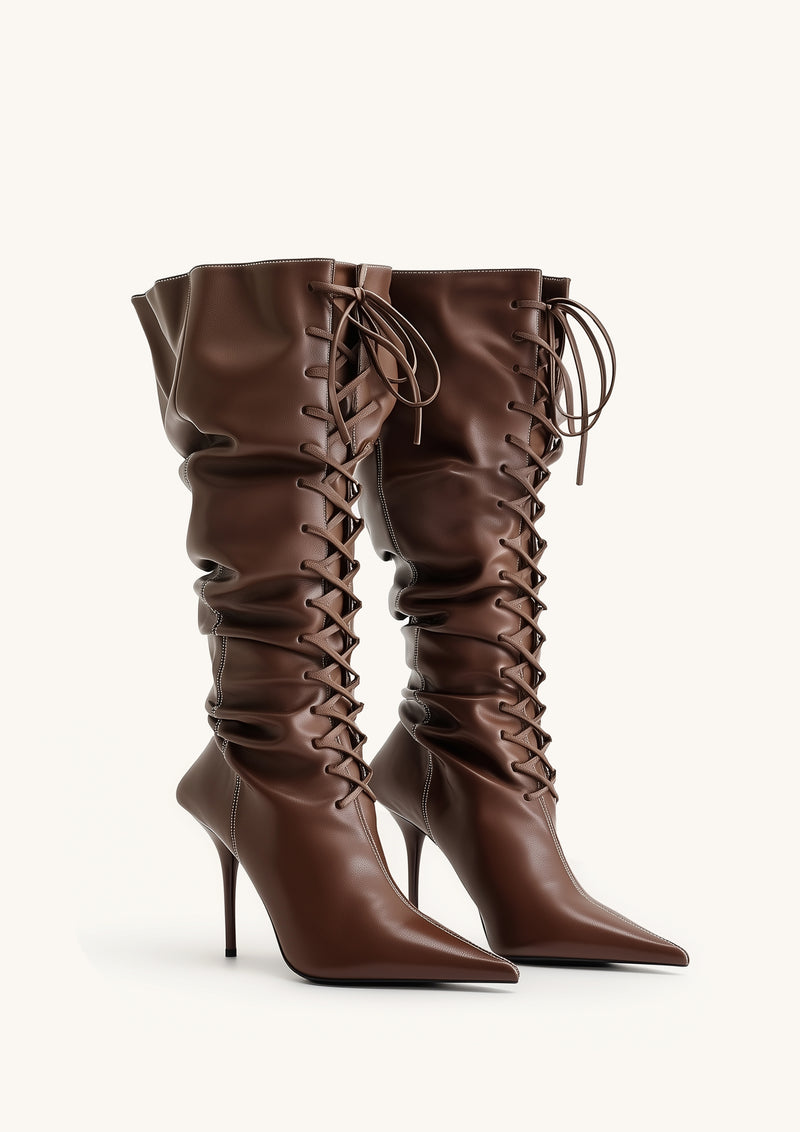 Olivia Tall Lace-Up High Heel Boots - Brown