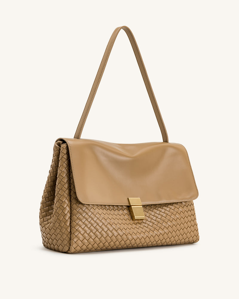 Hilary Woven Shoulder Bag - Camel