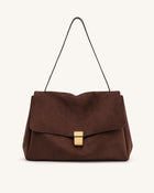 Hilary Faux Suede Shoulder Bag - Dark Brown