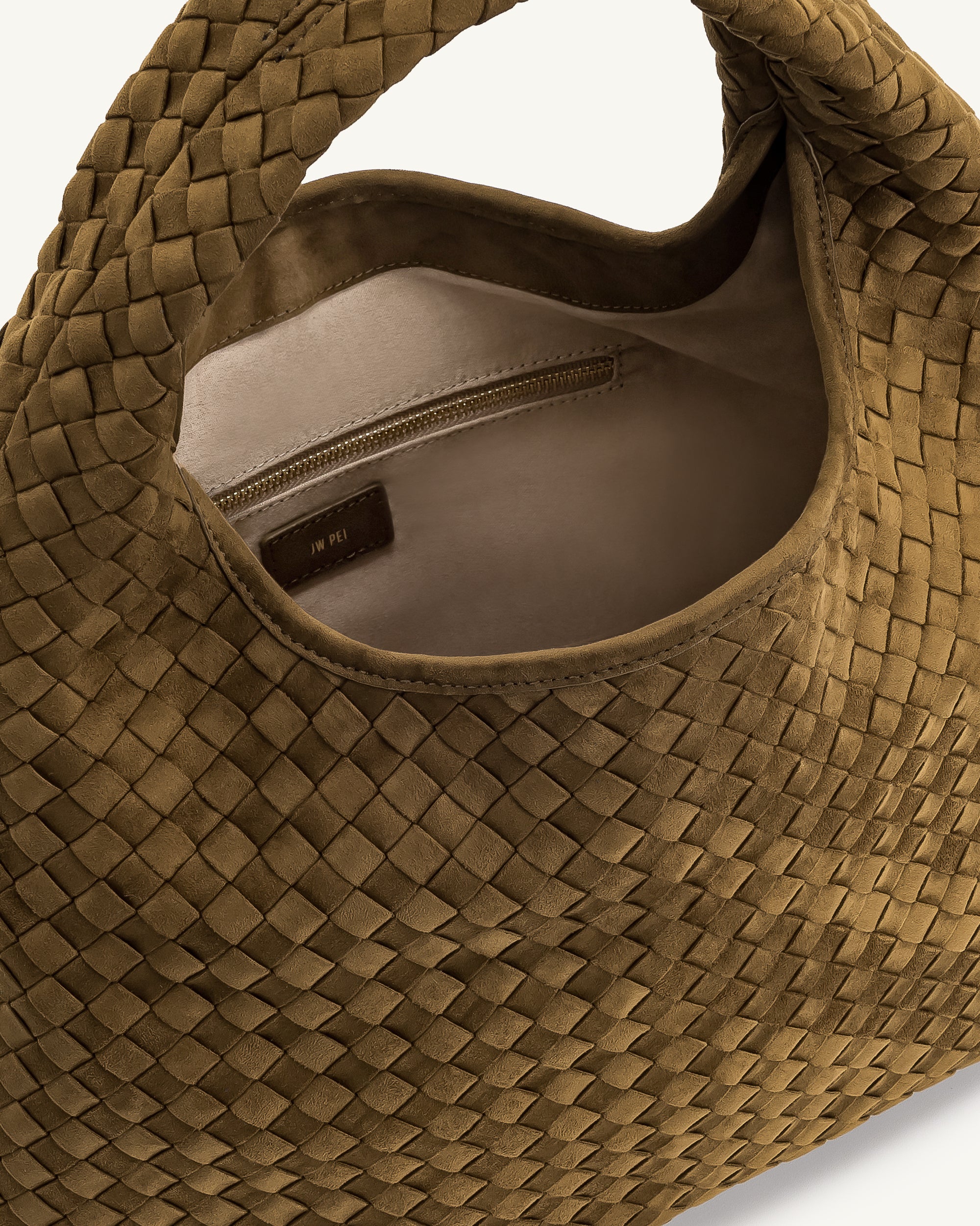 Iaura Faux Suede Woven Shoulder Bag - Olive Green | JW PEI