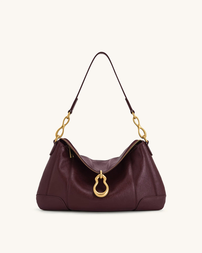 Jayla Metal Pendant Embellished Shoulder Bag - Deep Burgundy