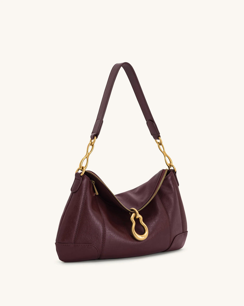 Jayla Metal Pendant Embellished Shoulder Bag - Deep Burgundy