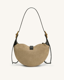 Tessa Faux Suede Studded Shoulder Bag - Khaki Green