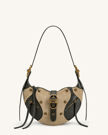 Tessa Faux Suede Studded Shoulder Bag - Khaki Green