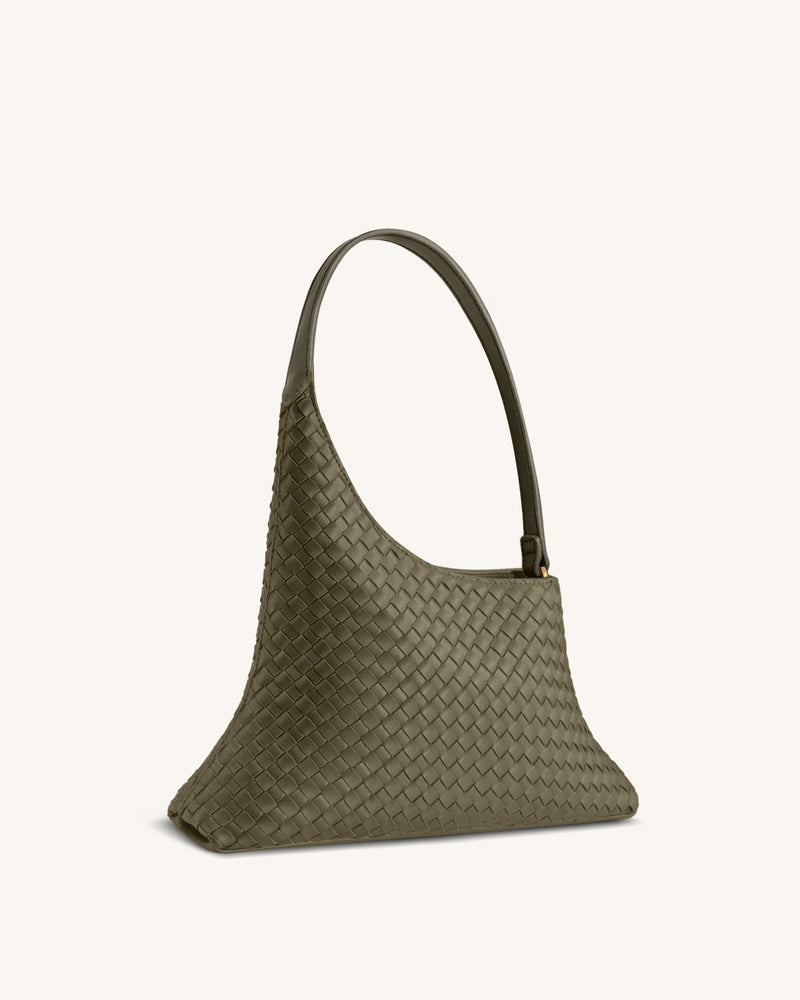 Lyra Woven Shoulder Bag - Olive Green