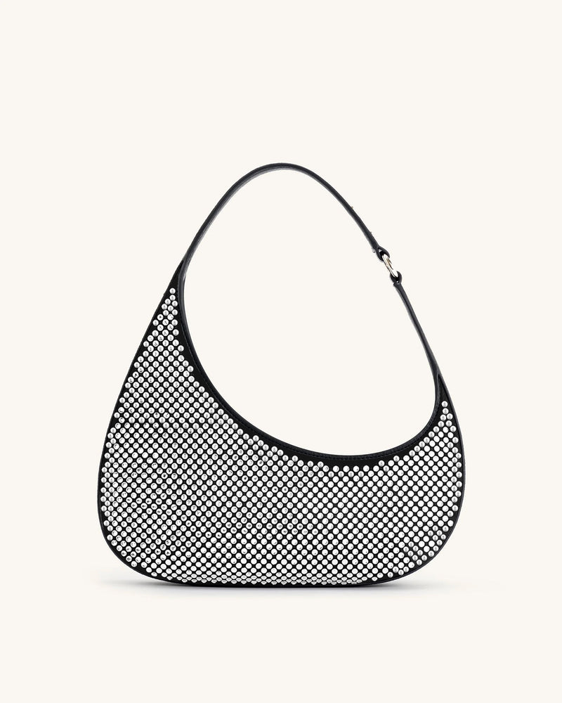 Harlee Artificial Crystal Shoulder Bag - Black