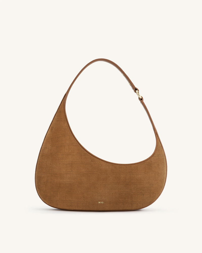 Harlee Faux Suede Embossed Shoulder Bag - Brown