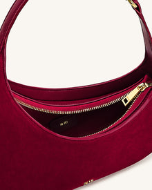 Harlee Faux Suede Fringe Shoulder Bag - Burgundy