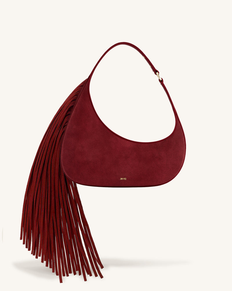 Harlee Faux Suede Fringe Shoulder Bag - Burgundy
