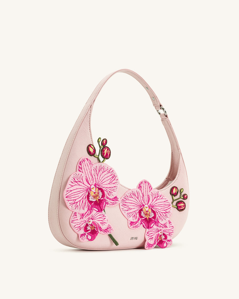 Harlee Orchid Embroidered Shoulder Bag - Pink