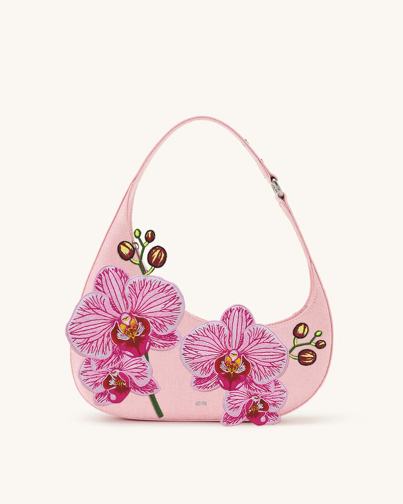 Harlee Orchid Embroidered Shoulder Bag - Pink