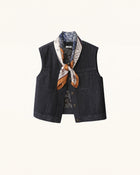 Vintage Paisley Accent Jacquard Denim Vest - Dark Wash