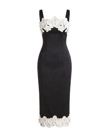 Orchid Embroidered Strappy Square Neck Midi Dress - Black