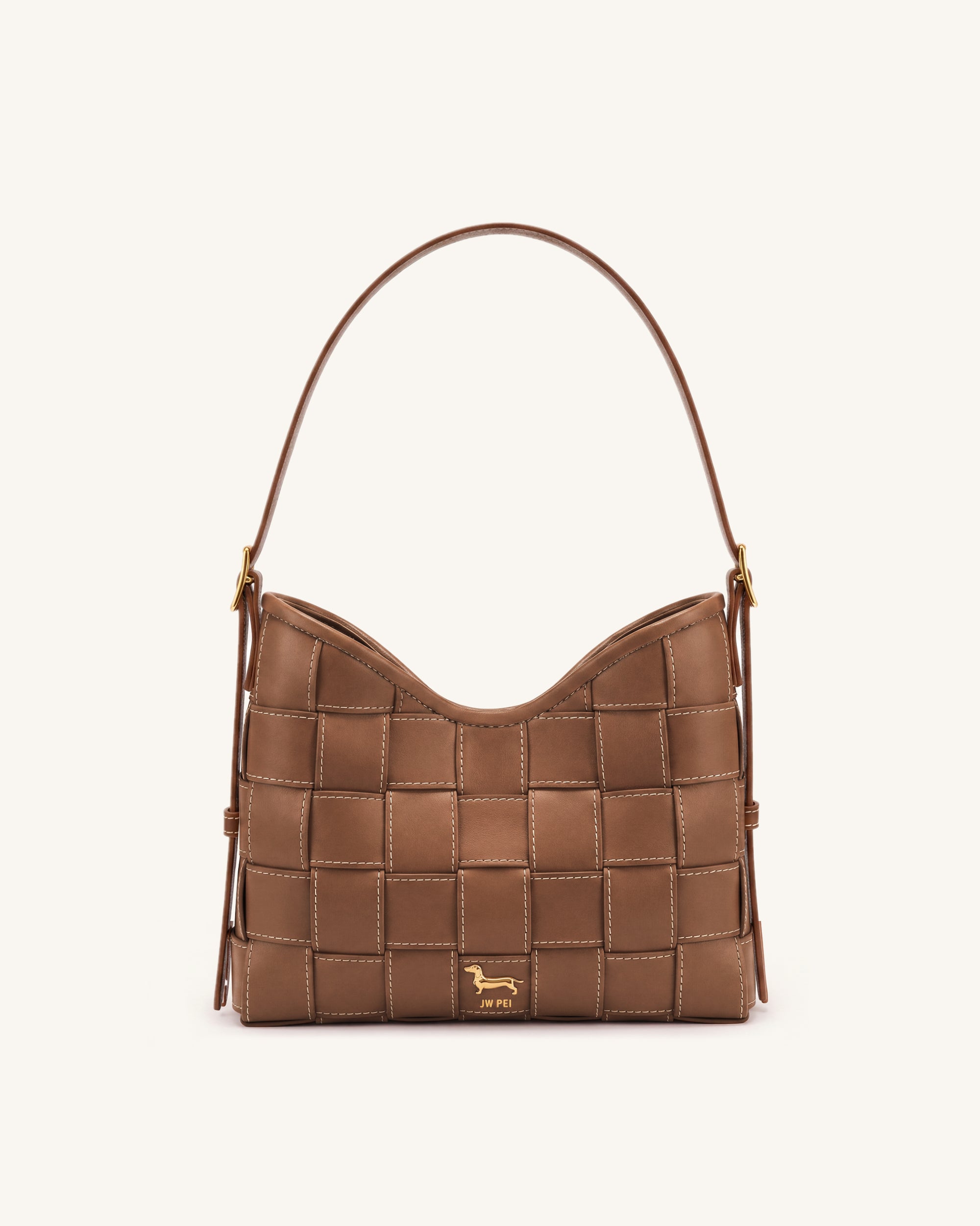 Nadine Dachshund Woven Hobo Bag - Mocha Brown
