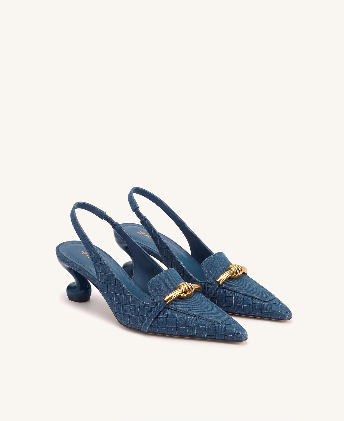 Lena Metal Rope Knot Woven Strap Slingback Pumps - Denim Blue