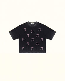 Cherish Crystal Bow Boxy Tee - Faded Black