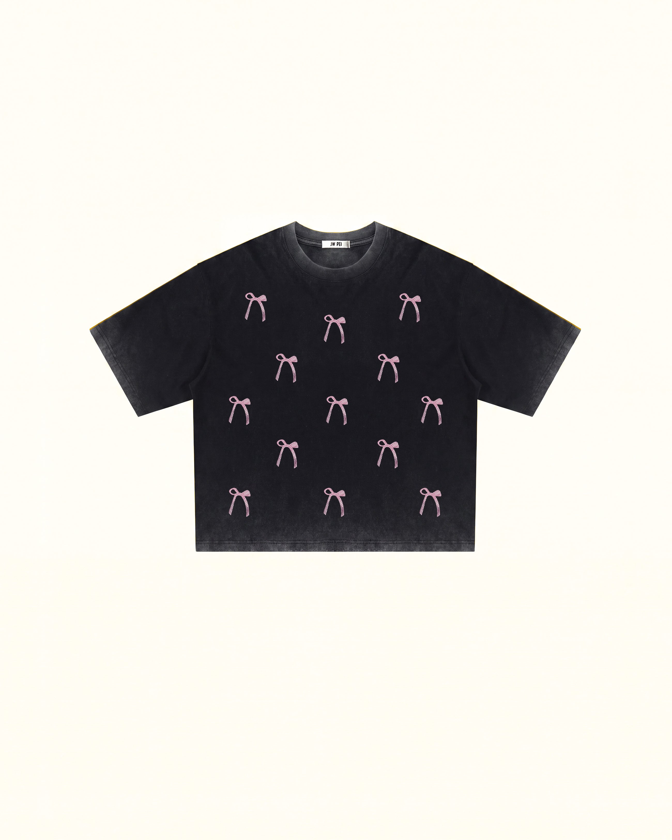 Cherish Crystal Bow Boxy Tee - Faded Black