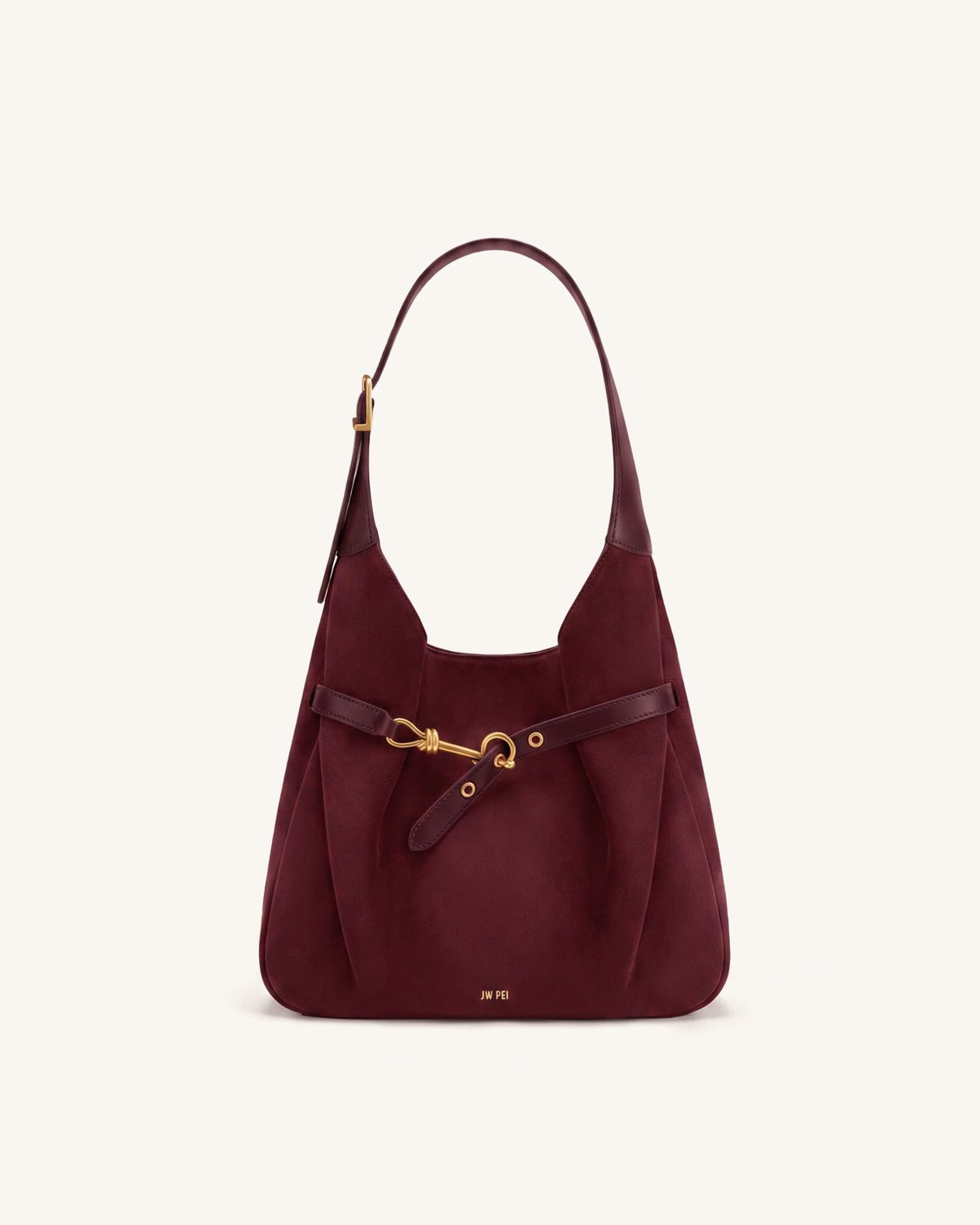 Alina Faux Suede Hobo Bag - Deep Burgundy