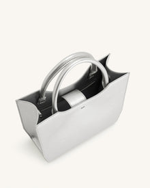 Leah Metallic Pleating Medium Top Handle Bag - Silver