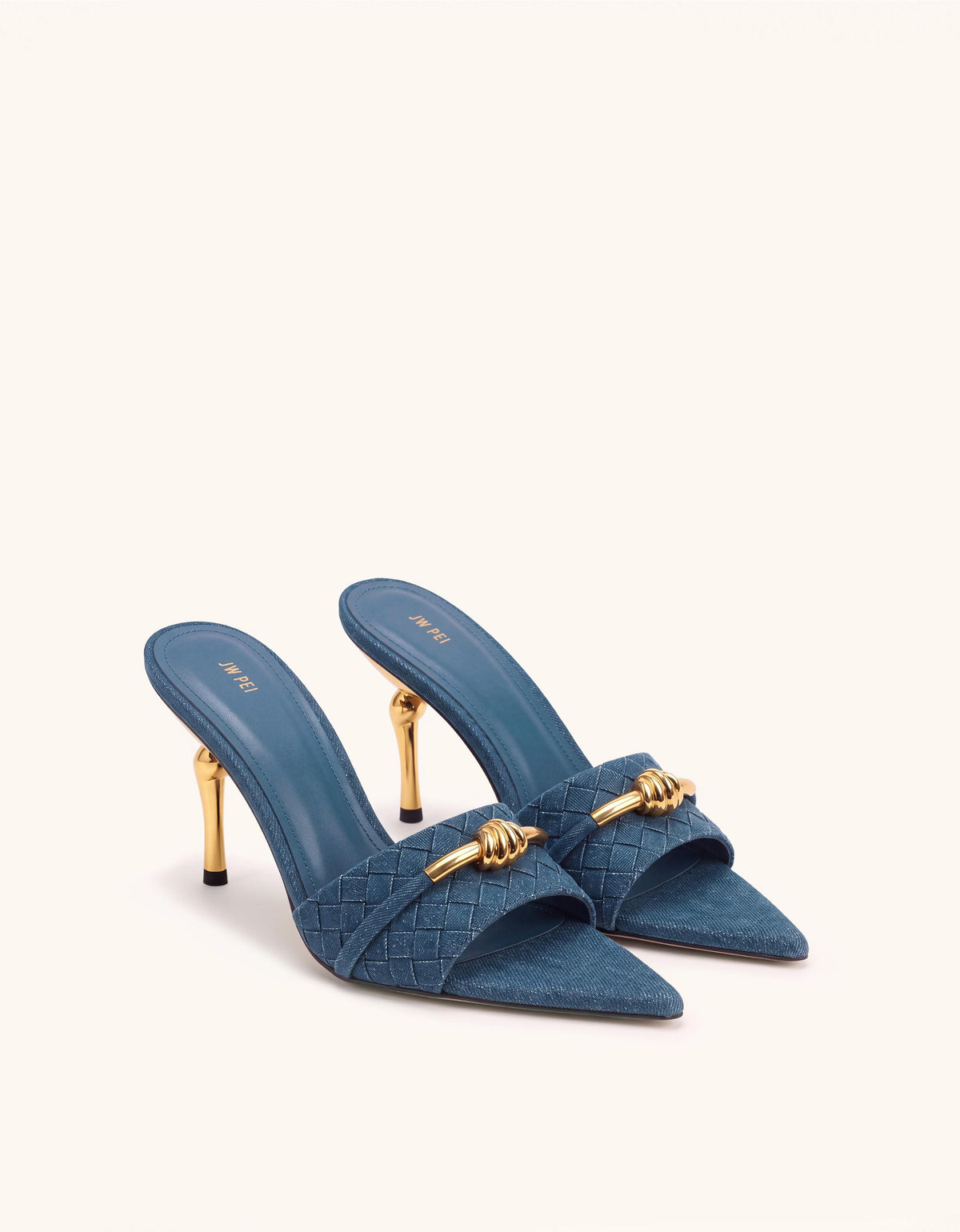 Lena Metal Rope Knot Woven Open Toe Sandals - Denim Blue