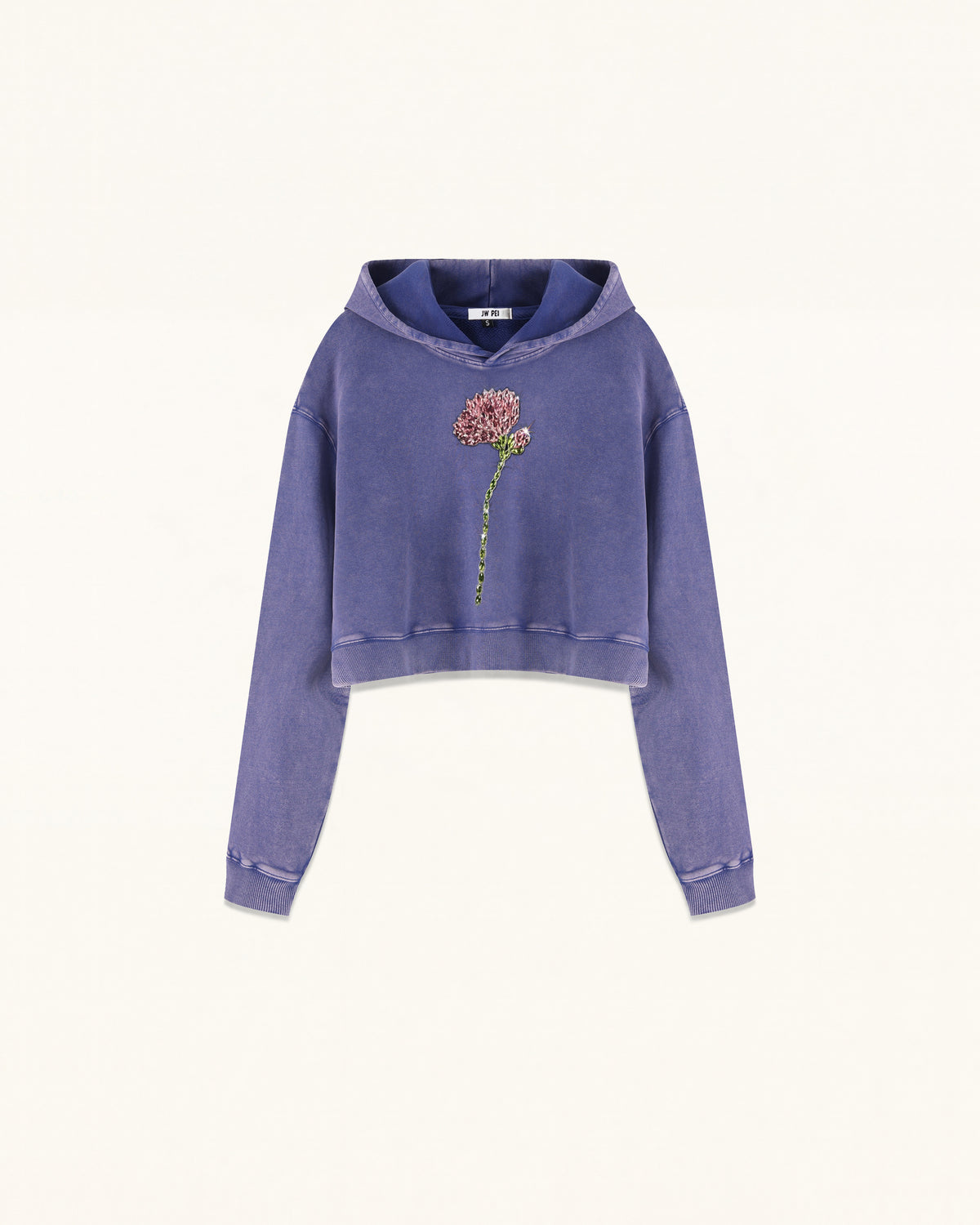 Rhinestone Rose Acid Washed Pullover Hoodie - Acid Purple