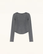Lace Appliqué Scoop Neck Curved Cropped Tee - Washed Slate
