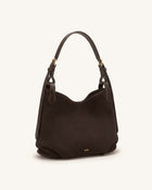 Velora Faux Suede Slouchy Shoulder Bag - Dark Brown
