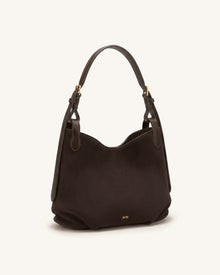 Velora Faux Suede Slouchy Shoulder Bag - Dark Brown