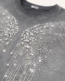 The Angelic Dripping Crystal Wings Tee - Washed Grey