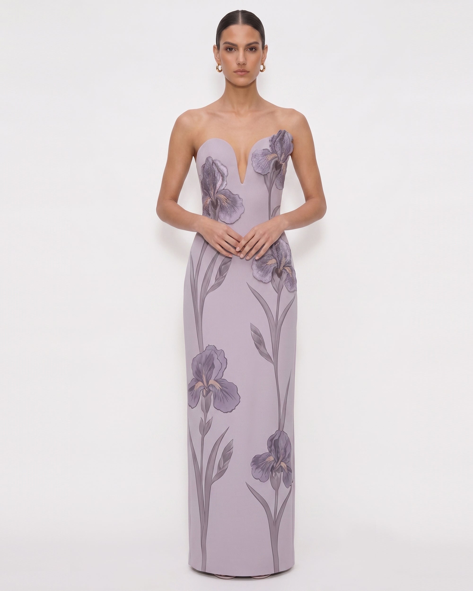 Iris Embroidered Notch Neck Strapless Maxi Dress - Lavender
