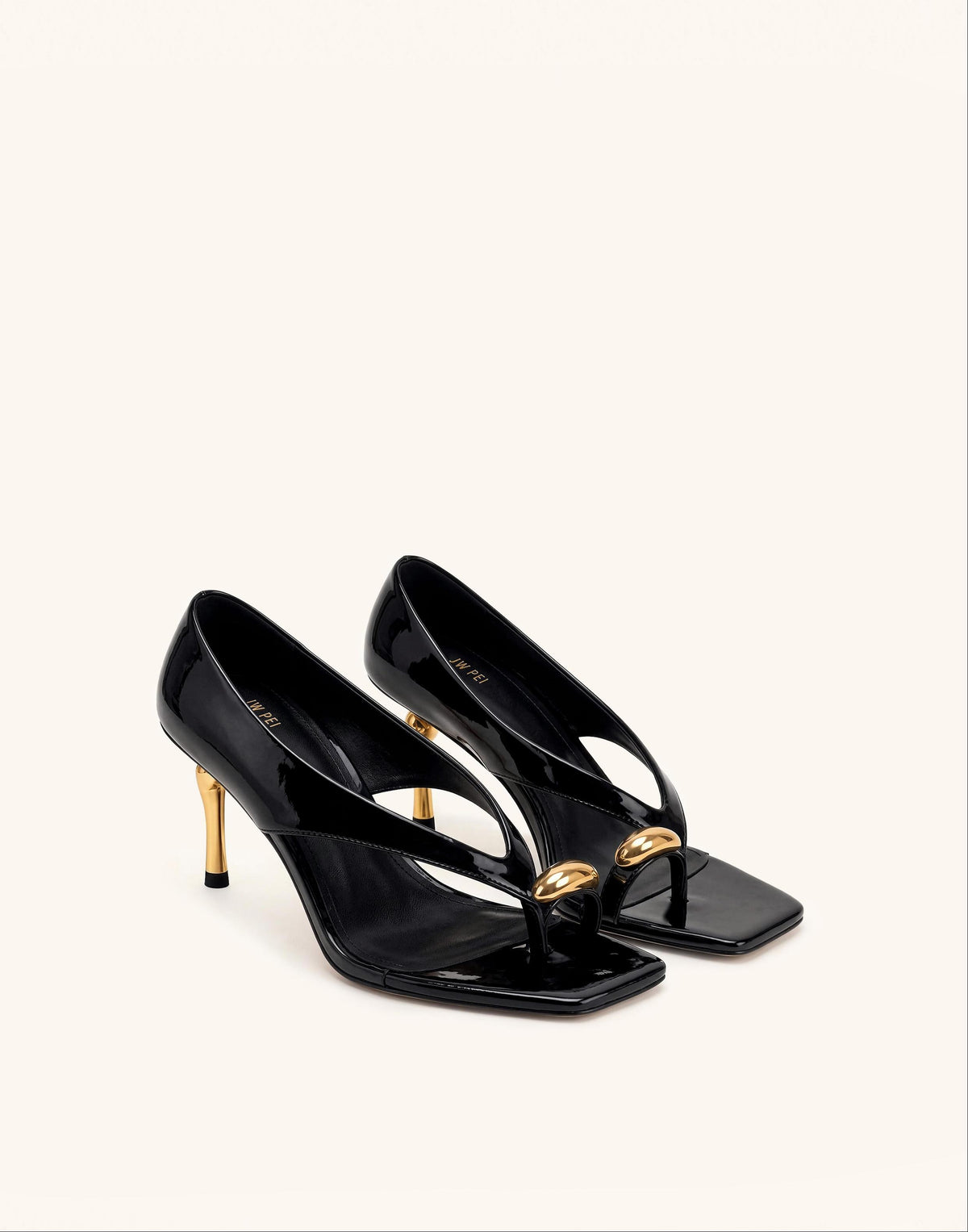 Noemi Wide Strap Square-Toe Metal Accent Sandals - Black