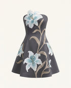 Lily Floral Print Strapless A-Line Mini Dress - Grey