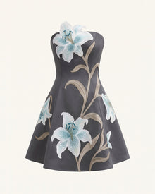 Lily Floral Print Strapless A-Line Mini Dress - Grey