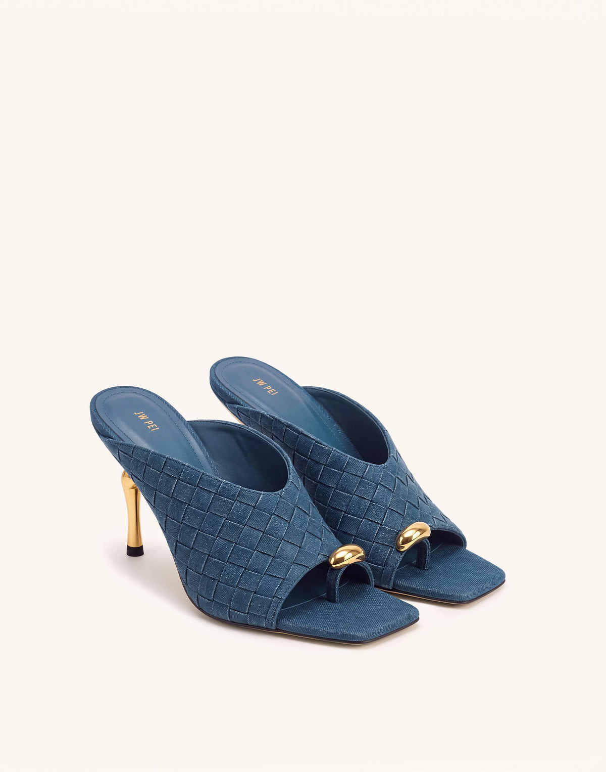 Noemi Woven Square-Toe Metal Accent Sandals - Denim Blue