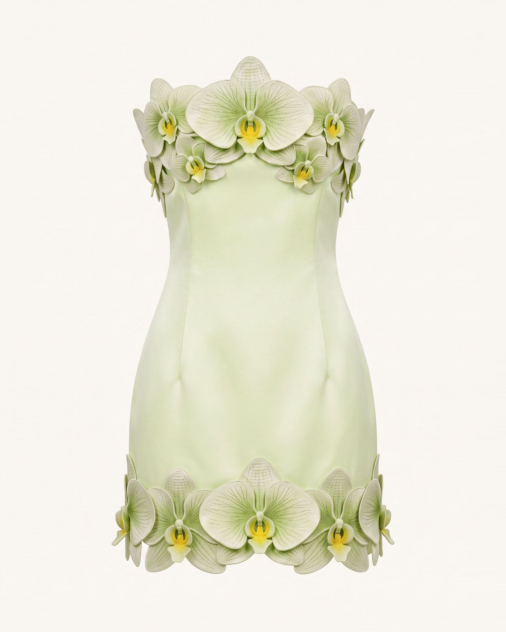 Orchid Trim Strapless Mini Dress - Pistachio