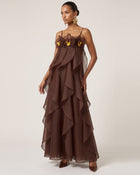 Orchid Embroidered Organza Maxi Dress - Dark Brown