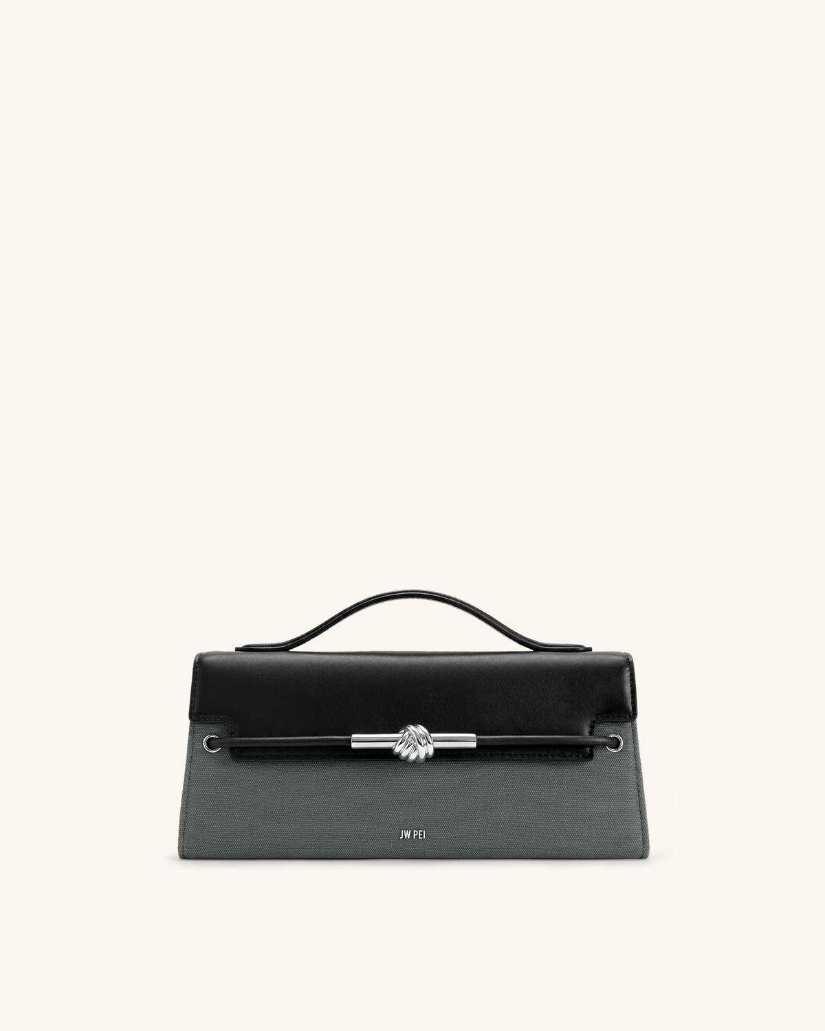 Lena Metal Rope Knot Top Handle Bag - Black Gray Canvas