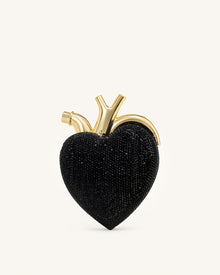 Maren Artificial Crystal Heart Shaped Bag - Black Gold