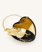 Maren Artificial Crystal Heart Shaped Bag - Black Gold
