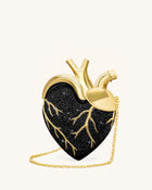 Maren Artificial Crystal Heart Shaped Bag - Black Gold