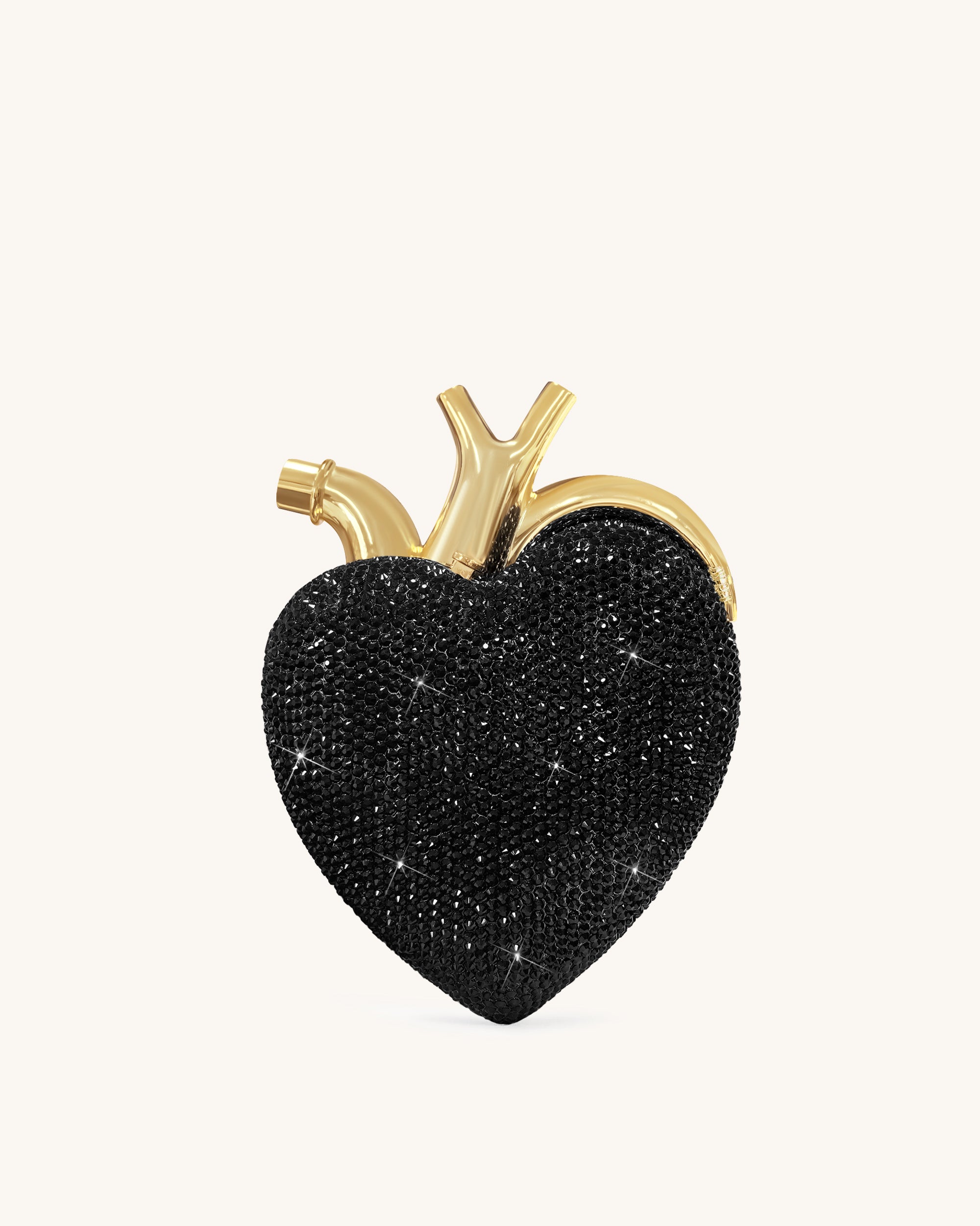 Maren Artificial Crystal Heart Shaped Bag - Black Gold