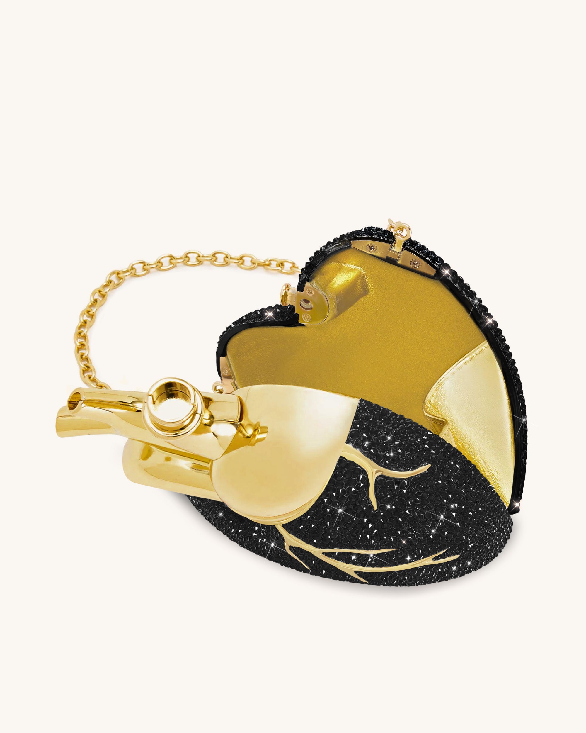 Maren Artificial Crystal Heart Shaped Bag - Black Gold
